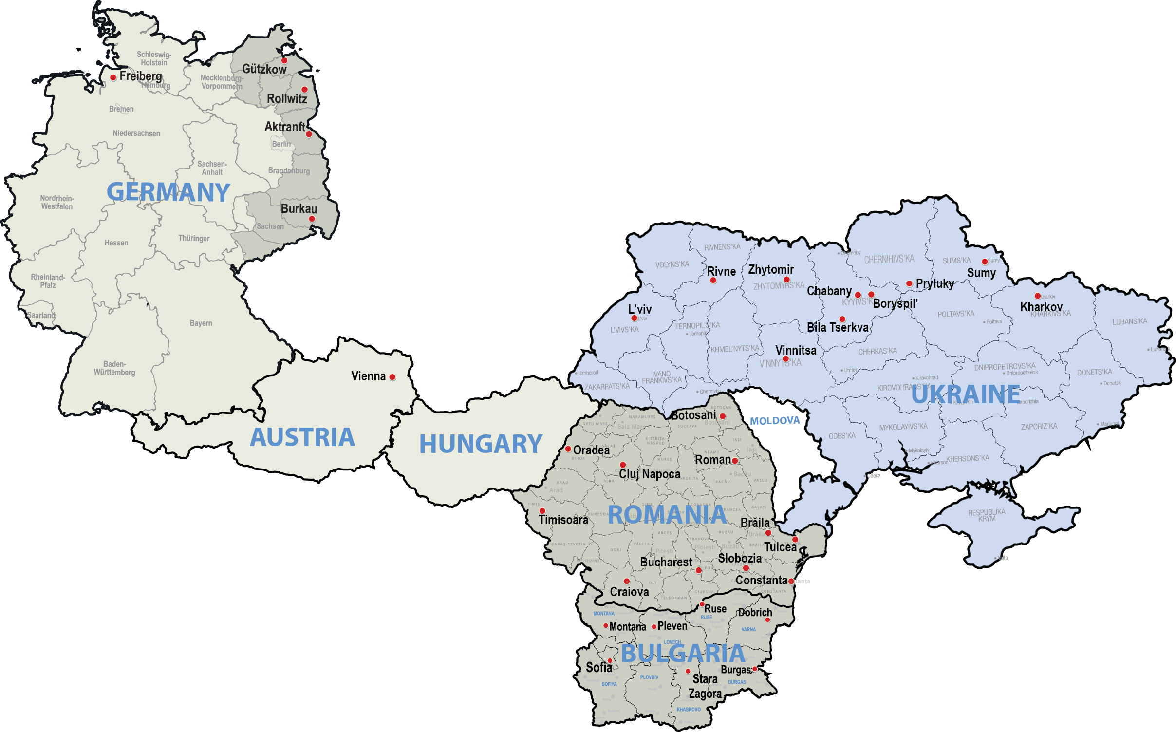 Map of Titan Machinery International Dealerships in Europe