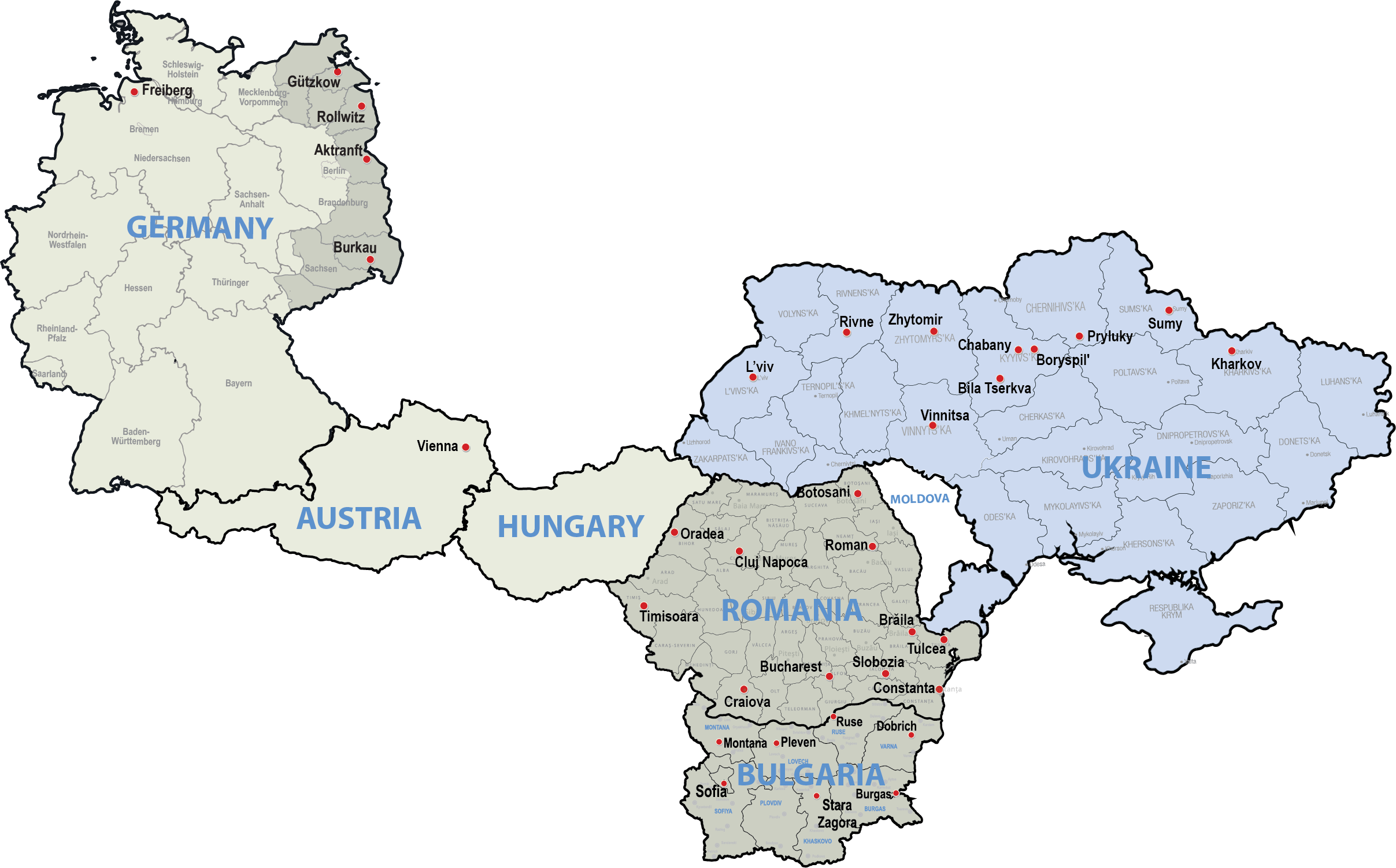 International_Map Map of Titan Machinery International Dealerships in Europe