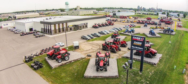 Aerial view of Titan dealership with Case IH, Case, and New Holland equipment