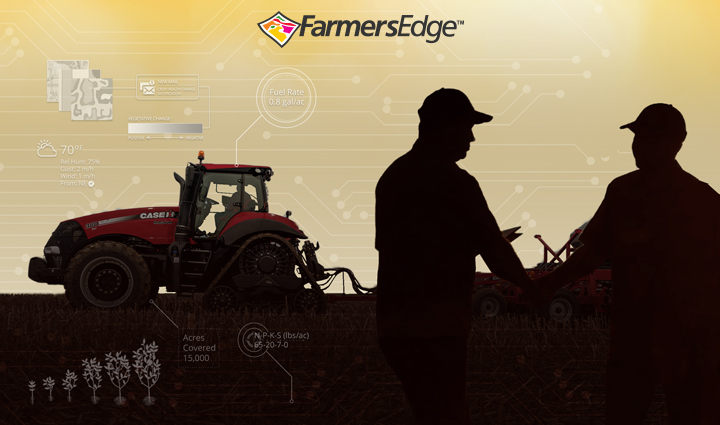 Precision - Farmers Edge Two Farmers Edge precision technology users in field with Case IH Magnum